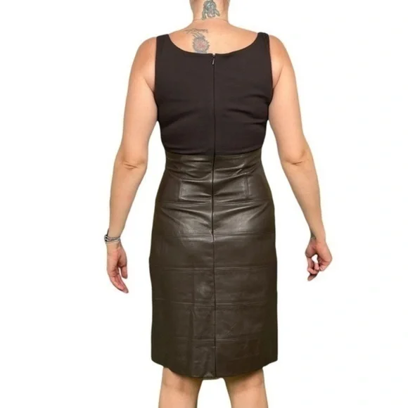 TERI JON SPORTSWEAR Brown Mixed Media Sleeveless Dress 6 - Picture 2 of 15